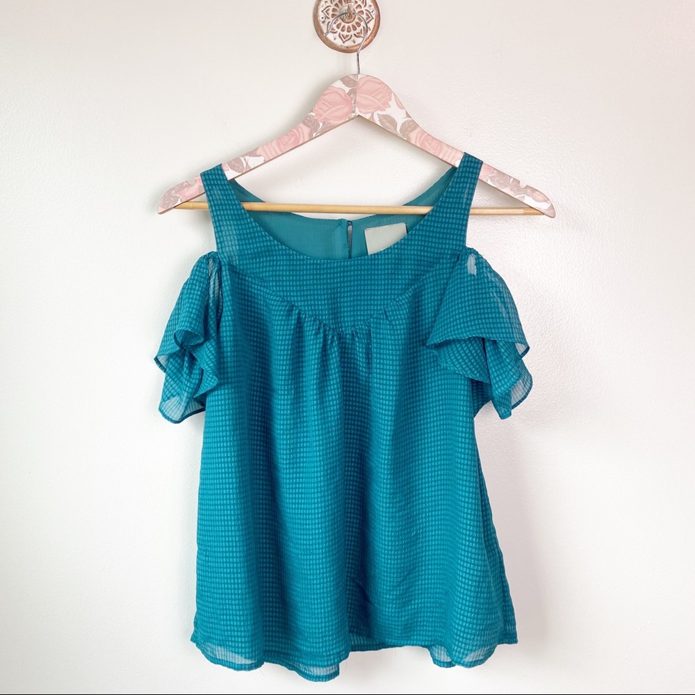 Anthro Maeve Nava Off-The-Shoulder Top Green